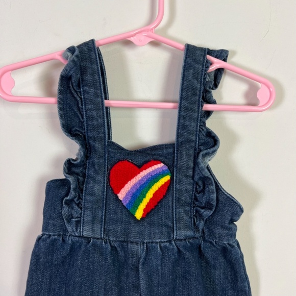 Hanna Andersson Girls Baby Embroidered Heart Denim Overalls Size 6 to 12 Months - Picture 2 of 7